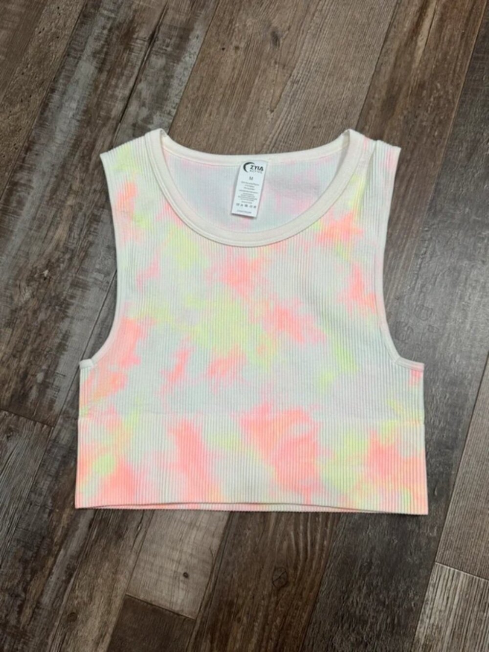 Zyia Active Neon Pastel Watercolor Hendrix Tie Dye Crop Tank Size Medium - Never